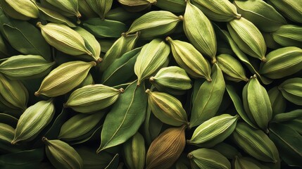 Fototapeta premium A symphony of textures and hues, a vibrant display of cardamom pods, arranged in a harmonious composition that captures their unique character and natural beauty.