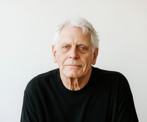 Quiet Confidence: A portrait of an elder man, radiating an air of serene wisdom, gazing directly into the camera, inviting a silent connection with the viewer.