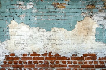 Weathered brick wall with faded plaster texture. AI generative