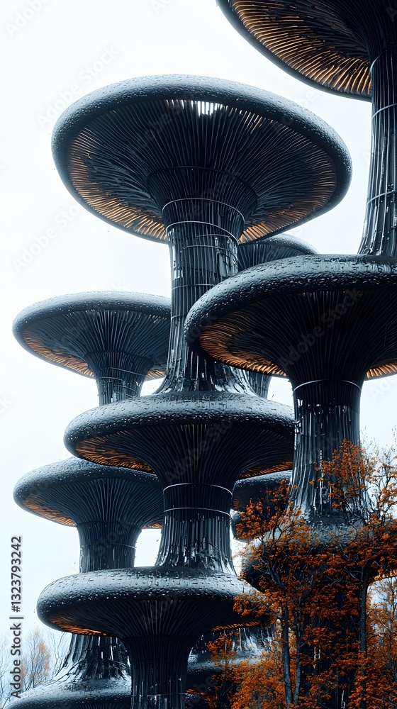 Poster a surreal black architecture background with futuristic and modern elements, ideal for creative and 
