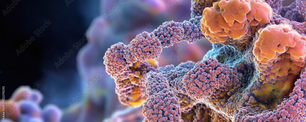 Poster colorful microscopic close up rendering of abstract cell structures