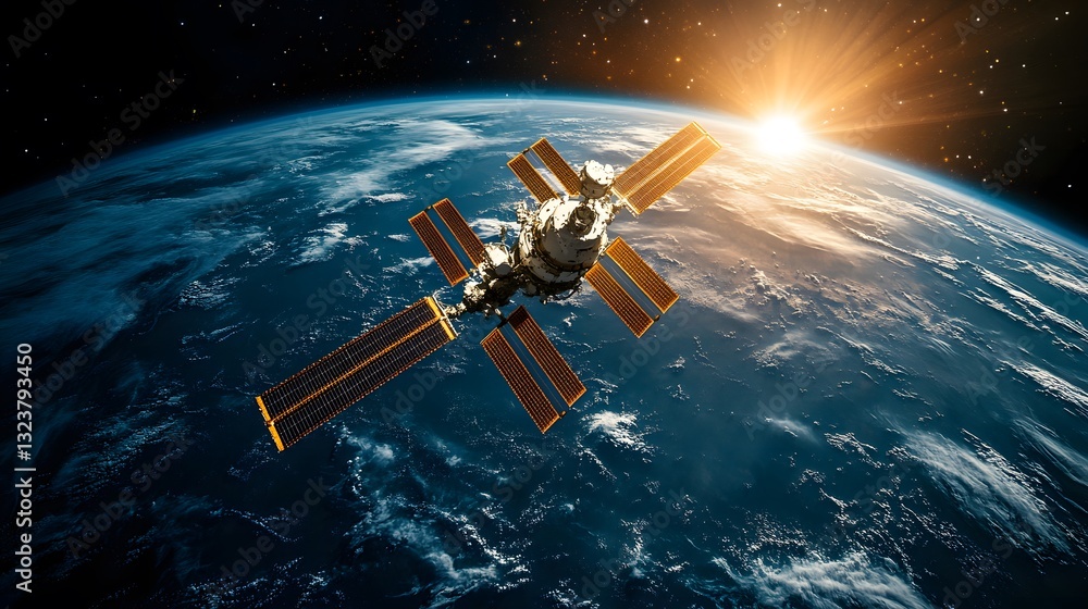 Poster astronauts in spacesuits floating above earth with a breathtaking view of the planet, perfect for sp