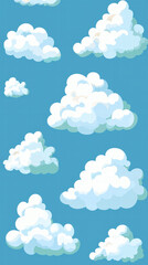 Obraz premium Cloudscape Illustration: A whimsical pattern of fluffy white clouds against a serene blue sky, evoking a sense of freedom, peace, and dreamy atmosphere.