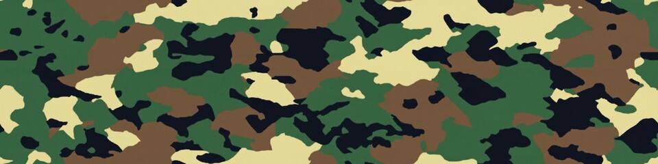 A seamless camouflage pattern featuring shades of green, brown, and black on a light tan background. Suitable for military or outdoor themes.