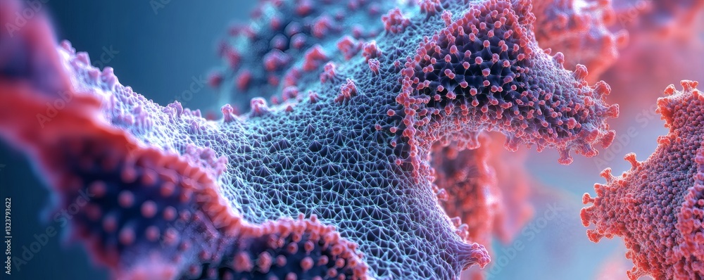 Poster microscopic image displaying structures of a biological organism in vibrant colors