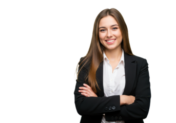 A young professional woman with long straight brown hair isolated on transparent background