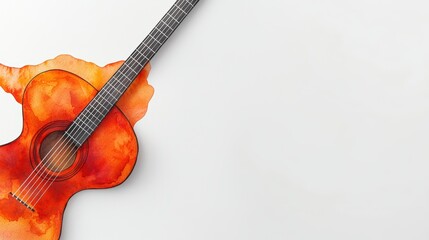 Fototapeta premium A vibrant watercolor illustration of an acoustic guitar, showcasing artistic colors and smooth curves on a white background.