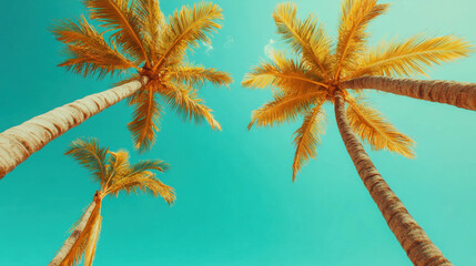 Tall palm trees against a clear turquoise sky.