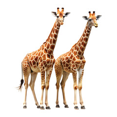 Obraz premium Two Tall Giraffes Standing Side by Side, PNG file for mock-up.