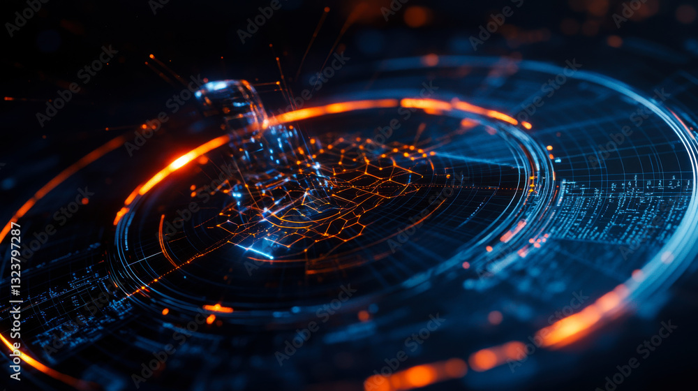 Aufkleber Digital abstract visualization of data structures in blue and orange colors representing technology and innovation