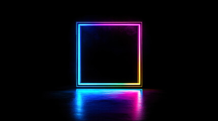 Colorful neon light frame illuminating a dark space with vibrant hues during a creative art installation