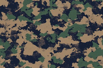 Fototapeta premium Seamless textured camouflage pattern featuring shades of green, brown, and black, suitable for military or outdoor themes.