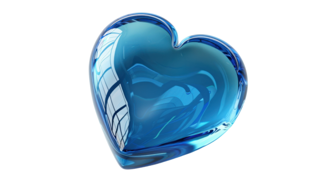 Big blue heart rotating on transparent background representing love and affection