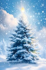 A photo of snow-covered pines in a winter wonderland