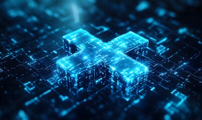 a digital plus symbol on a circuit board.