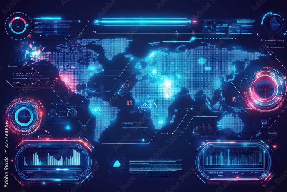 Aufkleber global digital interface: an abstract, high-tech illustration showcasing a digital interface with a 