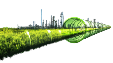 green hydrogen energy pipeline of green color isolated on white background