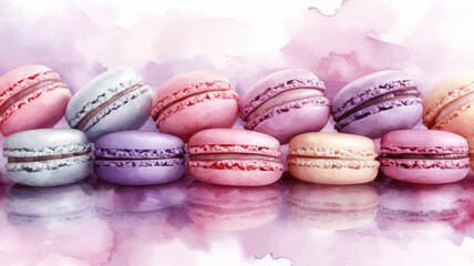 Obraz premium Pastel macarons in watercolor style