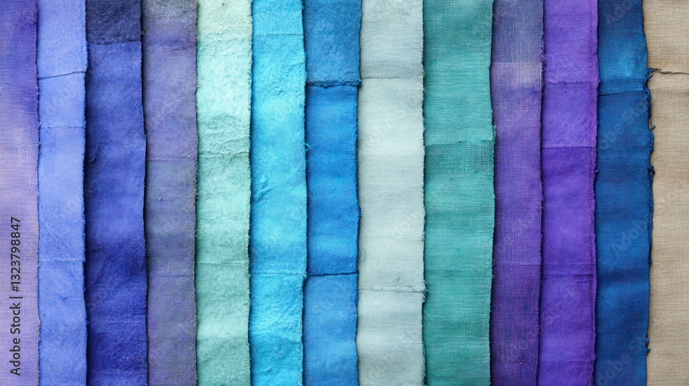 Poster various strips of colored fabric arranged in a vertical pattern