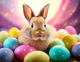 Generated imageCute Spring Bunny Playing on Easter Eggs