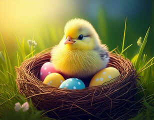 Generated imageAnnouncing Spring, Chick and Colorful Easter Eggs