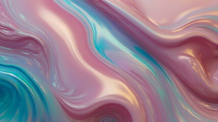 Obraz premium Swirling abstract waves, soft pastel colors, teal and pink gradients, fluid texture, marbled effect, smooth curves, ethereal atmosphere, dreamy aesthetic, iridescent sheen, flowing motion, digital art