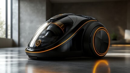A sleek, modern vacuum cleaner, its black and gold accents gleaming, promised efficient cleaning with its powerful suction.