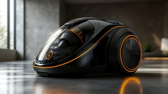A sleek, modern vacuum cleaner, its black and gold accents gleaming, promised efficient cleaning with its powerful suction.