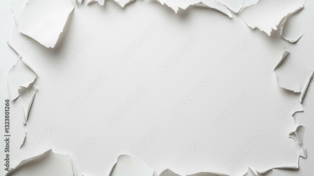 Poster abstract torn paper edges surrounding blank space, highlighting texture and design possibility.