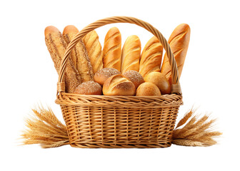 Assortment of freshly baked bread in a wicker basket