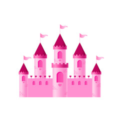 Pink princess castle isolated on white background
