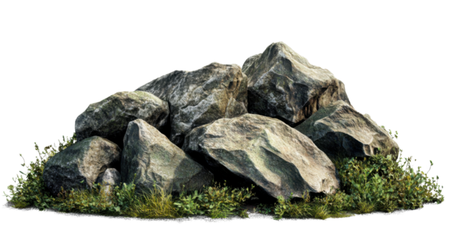 green with rocks in the mountains isolated on white background