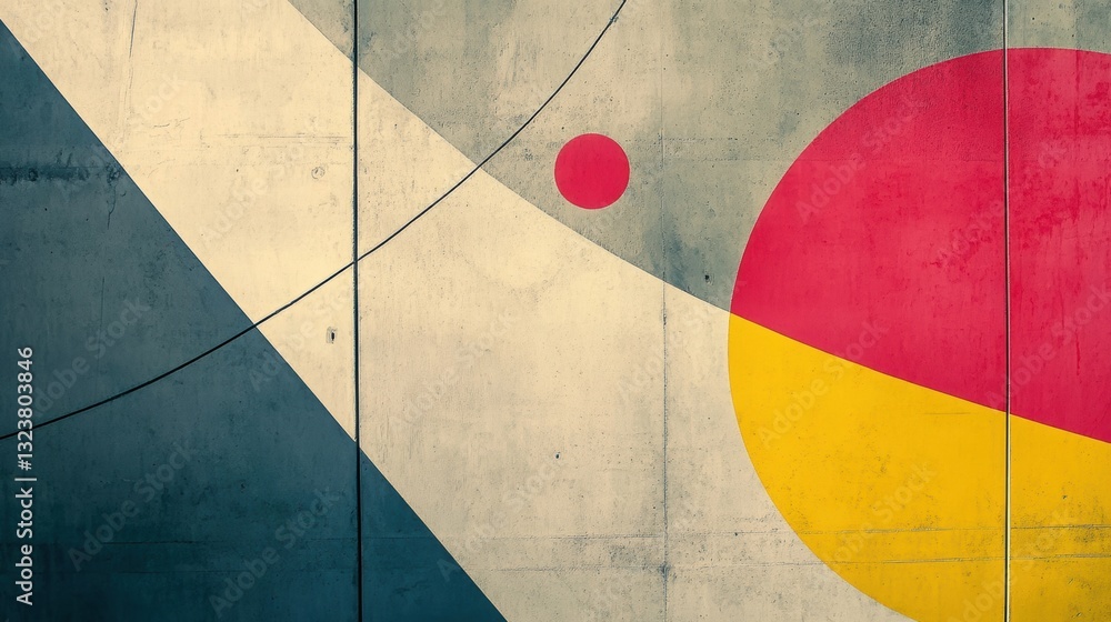 Poster geometric harmony: a vintage-inspired, abstract composition features intersecting lines, vibrant cir