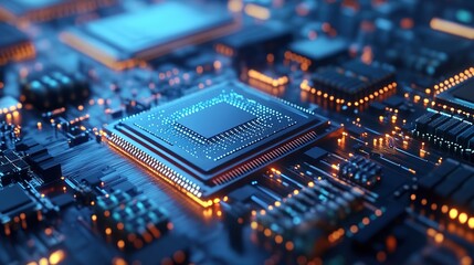 Fototapeta premium A cutting-edge semiconductor plant using fully automated chip production.