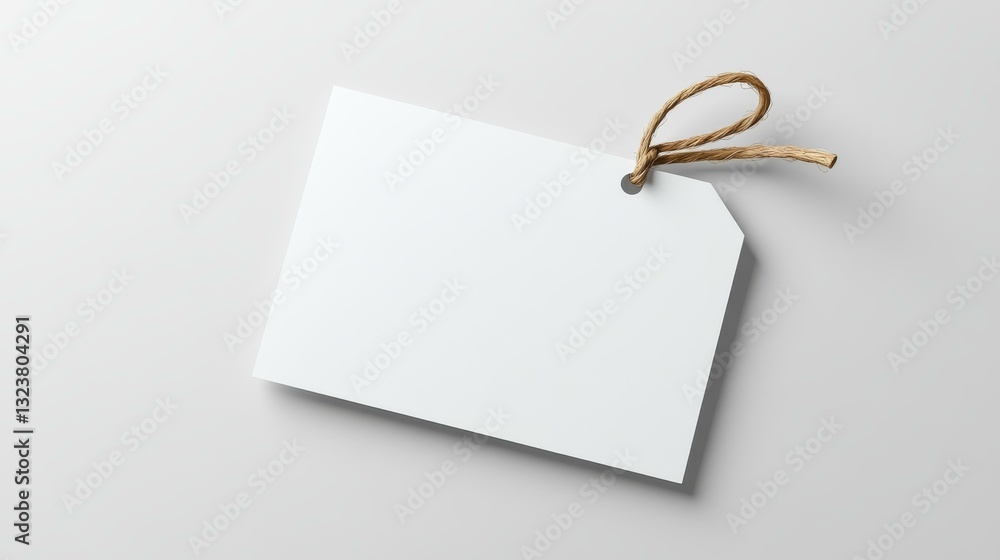 Poster blank white tag with string on light background, perfect for branding or label design concepts.