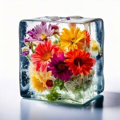 Colorful Flowers Frozen in Ice