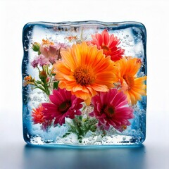 Colorful Flowers Frozen in Ice