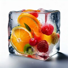 Cool and Shining, Colorful Fruits in Ice