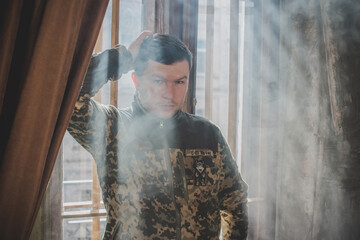 Soldiers psychology, mental health of military people, portrait close up.