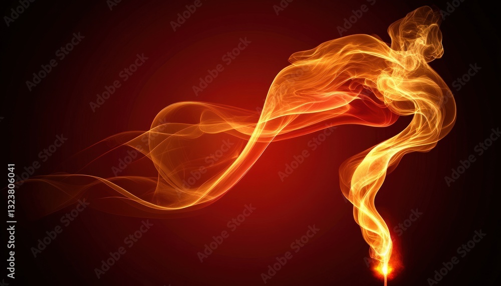 Poster abstract glowing golden trail flowing on a dark red background with volumetric lighting effect. dyna