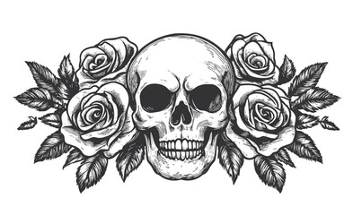 Fototapeta premium Skull and roses icon set, flat style, vector.