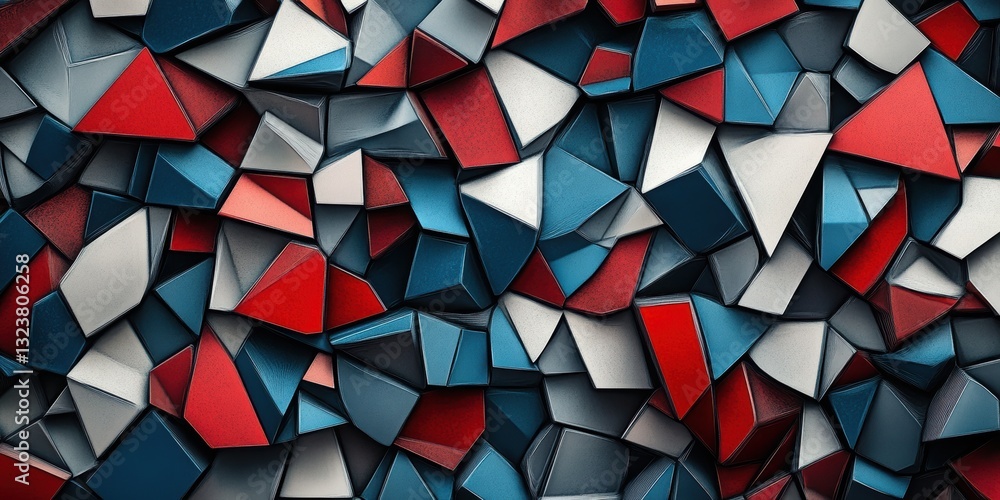 Poster geometric mosaic abstraction: a visually striking abstract mosaic composed of irregular triangular a
