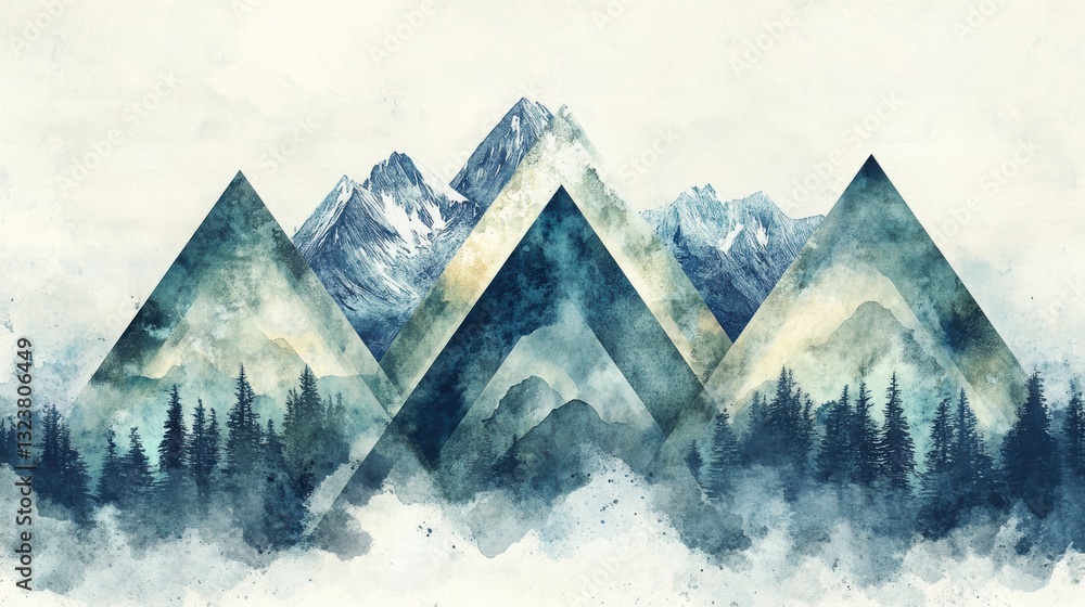 Poster geometric mountain majesty: a mesmerizing blend of abstract art and nature, where stylized triangula