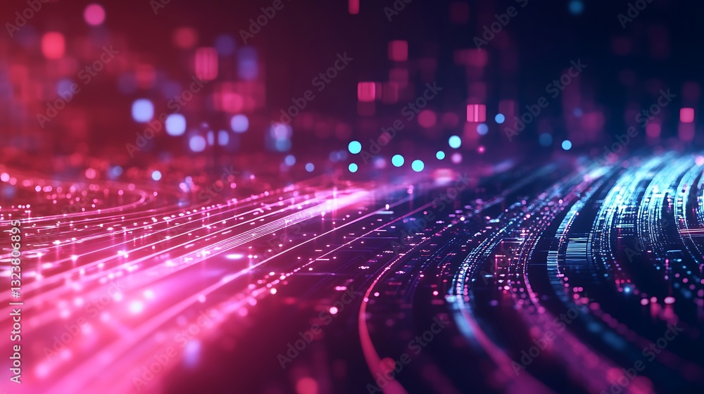 Aufkleber futuristic technology data stream: abstract digital network background with red and blue glowing lin