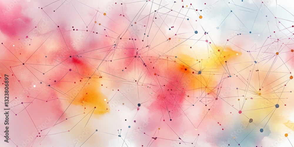 Poster connected thoughts: abstract network of interconnected lines and nodes floats across a canvas of vib