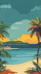 Fototapeta premium Vintage Jamaica Caribbean Island Travel Poster in Retro Style for Exotic Summer Holiday