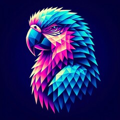 Fototapeta premium Neon Geometric Parrot: Stylized Illustration Synthwave Style 