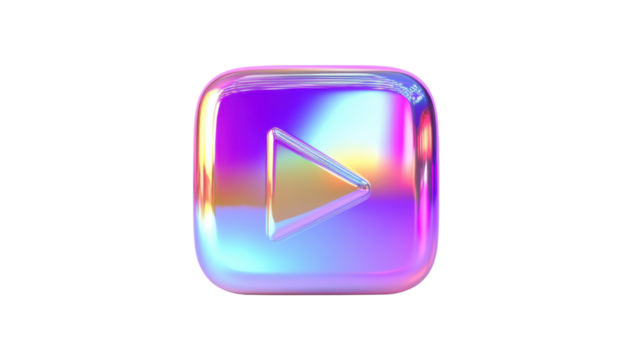 holographic 3d play button icon design featuring isolated on white background