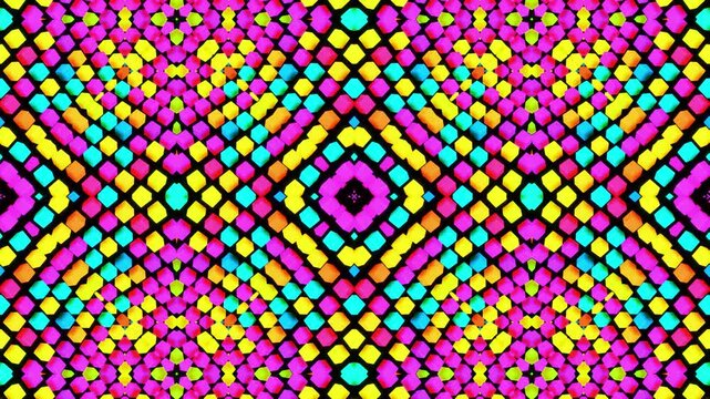 Looped abstract symmetrical background, smooth animation, 3d multicolor elements. Bg for show or events, exhibitions, festivals or concerts, music videos, VJ loop for night clubs.