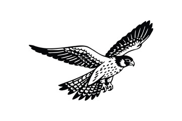 A black and white illustration of a falcon in mid-flight.eps